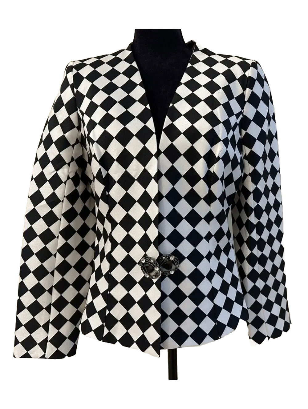 Lily Taylor Couture Checkerboard Jacket 8 Black White Harlequin Church Blazer